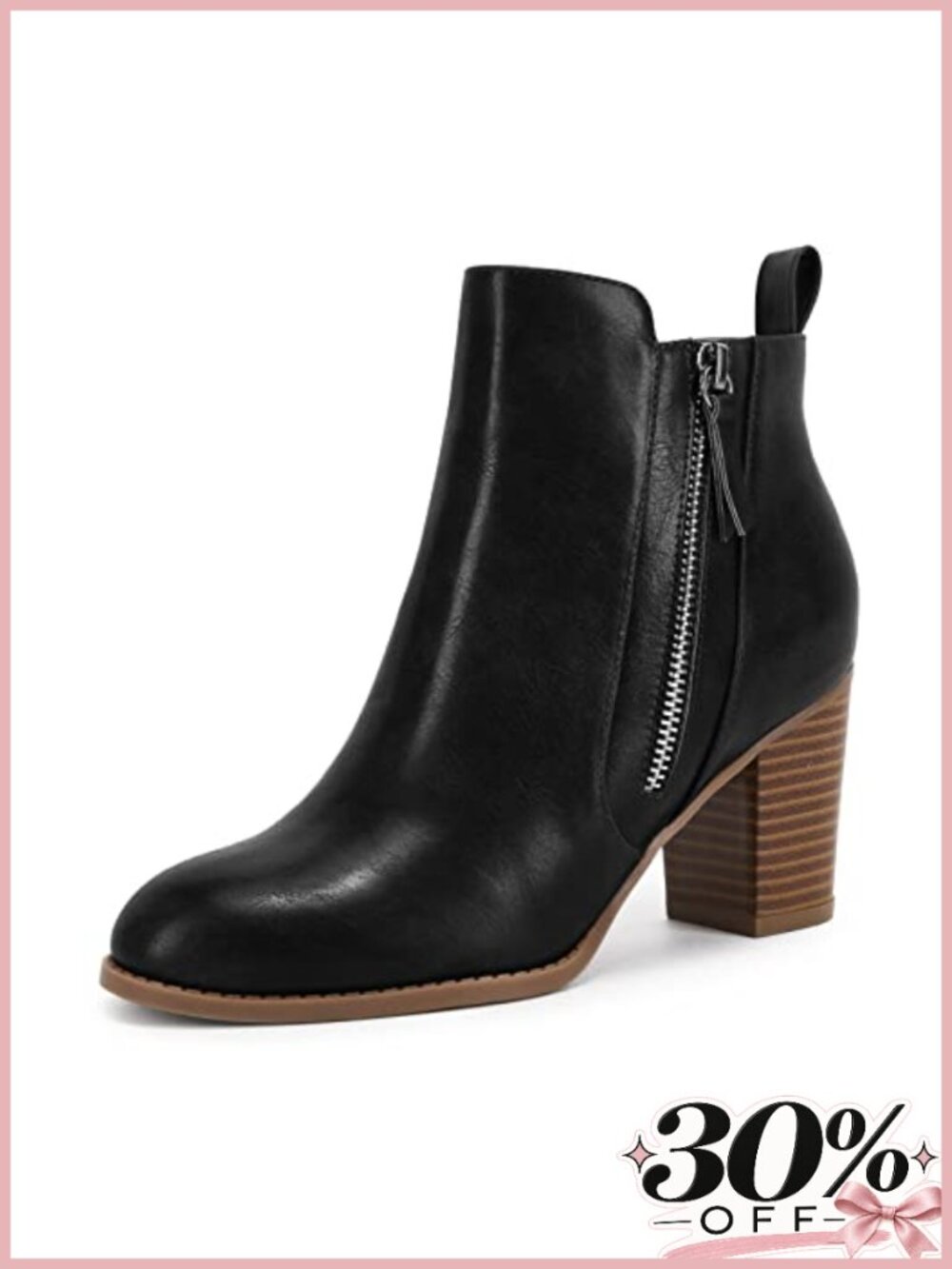 Faux Leather Suede Ankle Boots Pointed Toe Chunky Block Heel Side Zip